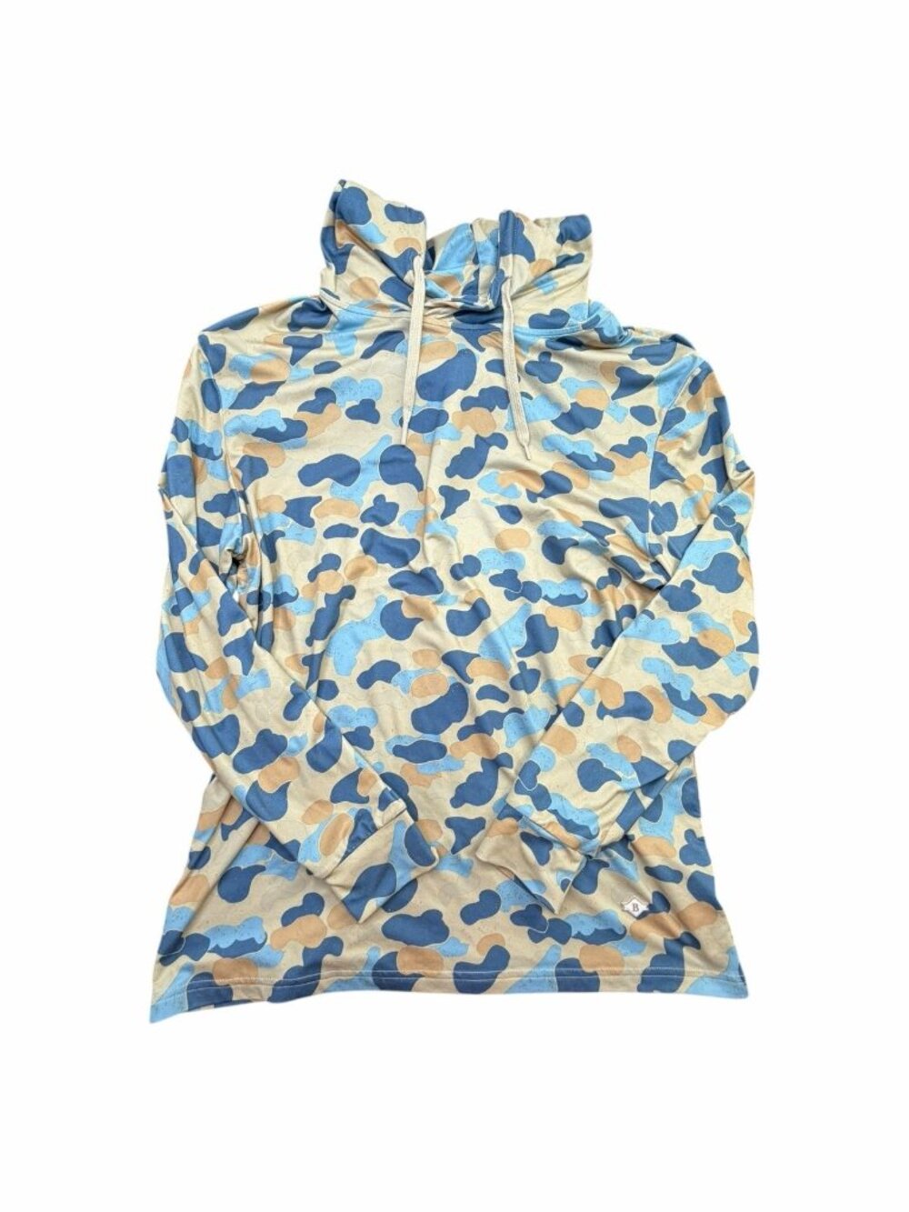 Burlebo Camo Hooded Performance Shirt Mens Size Medium Blue Tan Lightweight